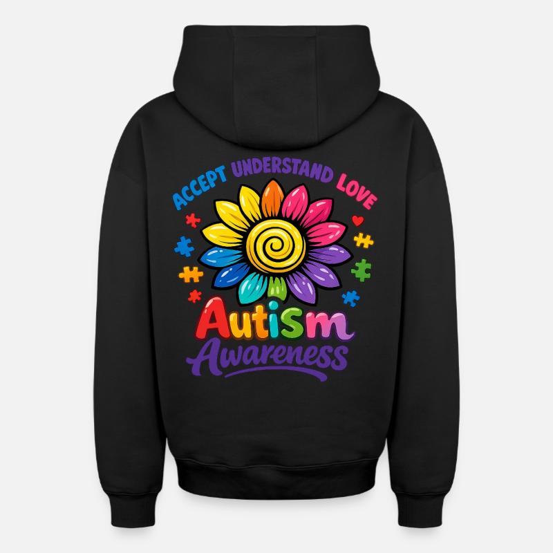 Autisme Sensibilisation Tournesol - Sweat à capuche unisexe zippé oversize épais SPREAD - noir