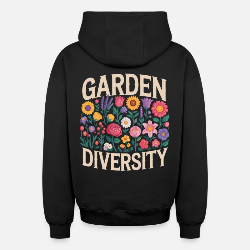 Jardin Diversité Florale - Sweat à capuche unisexe zippé oversize épais SPREAD - noir