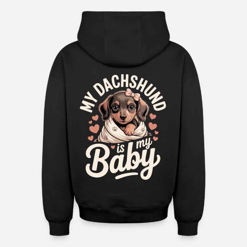 Bébé teckel - Sweat à capuche unisexe zippé oversize épais SPREAD - noir