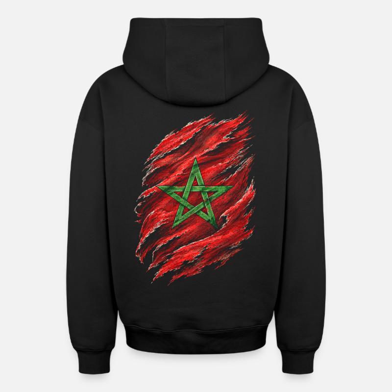 Marocain Marocain Marocain - Sweat à capuche unisexe zippé oversize épais SPREAD - noir