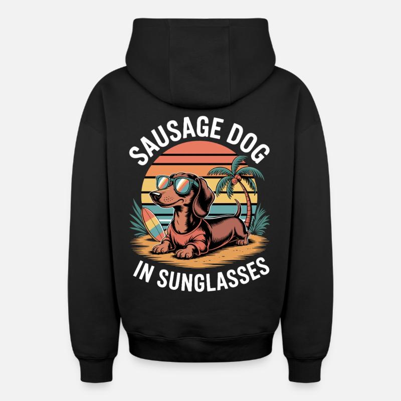 Teckel de plage - Sweat à capuche unisexe zippé oversize épais SPREAD - noir