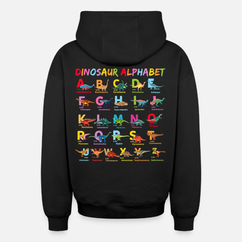 Abécédaire Dinosaure Alphabet Enfant - Sweat à capuche unisexe zippé oversize épais SPREAD - noir