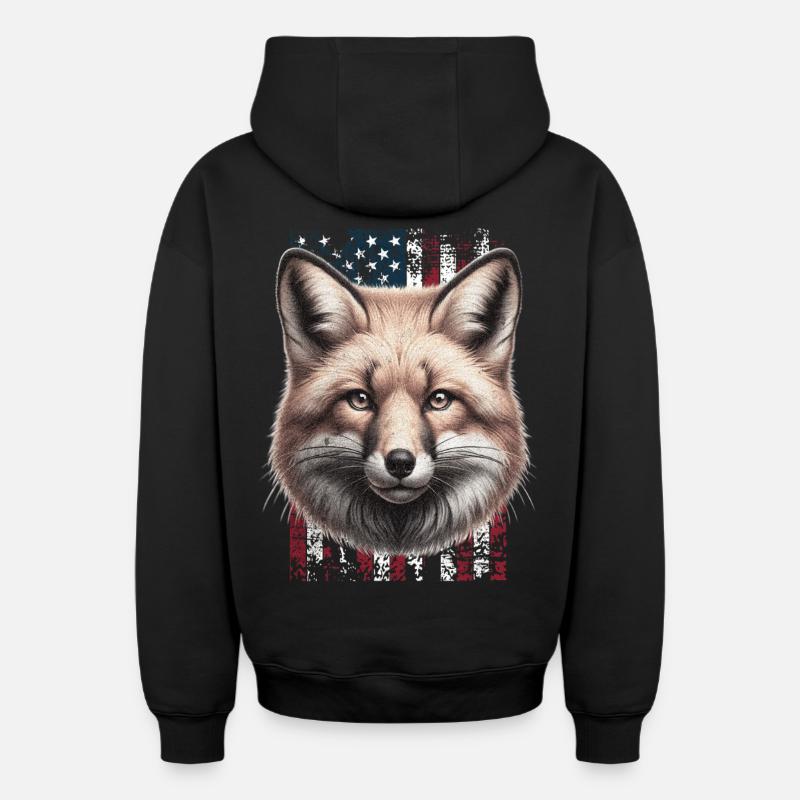 Fox US Red Fox Fox - Sweat à capuche unisexe zippé oversize épais SPREAD - noir