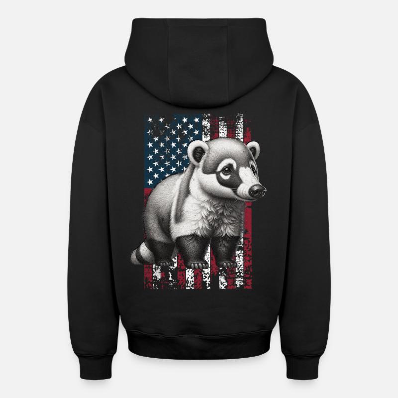 Coati US Nasenbär - Sweat à capuche unisexe zippé oversize épais SPREAD - noir