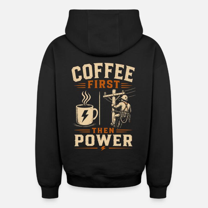 Stromleitung Kaffee Elektriker Technik - Oversized Heavyweight Unisex Zip Hoodie - Schwarz