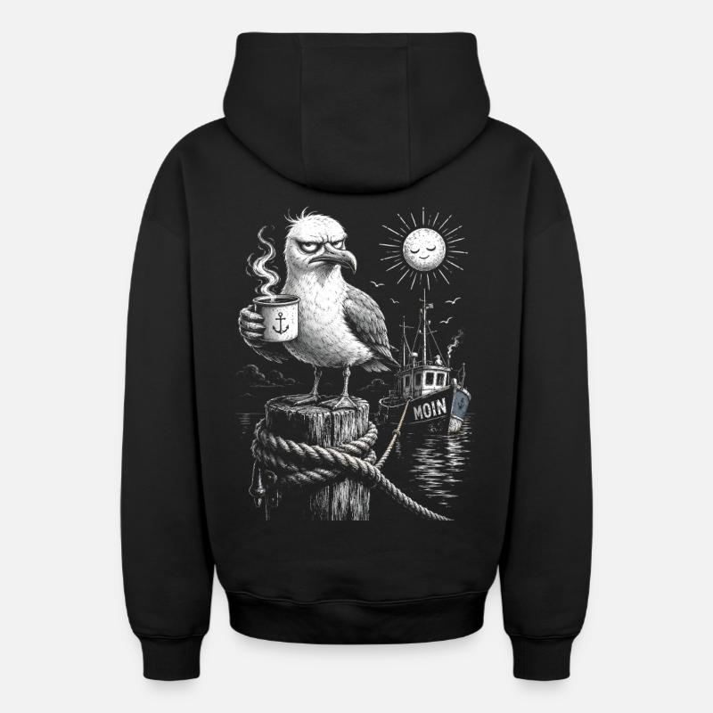 MOIN – Grummeliges Möwe mit Kaffee - Sweat à capuche unisexe zippé oversize épais SPREAD - noir