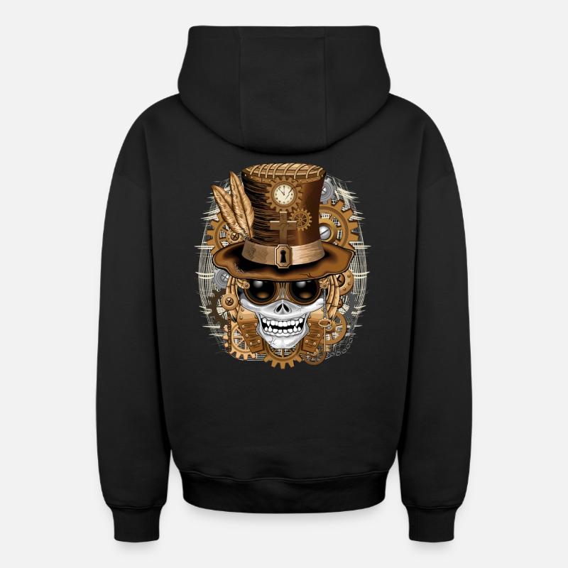 Vaudou steampunk Skull - Sweat à capuche unisexe zippé oversize épais SPREAD - noir