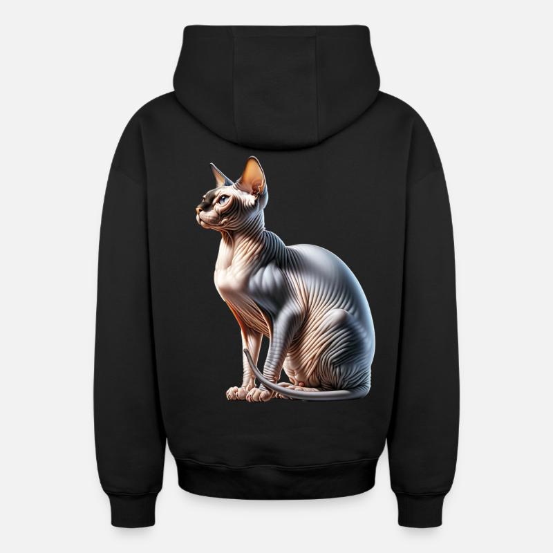 Chat Sphynx - Sweat à capuche unisexe zippé oversize épais SPREAD - noir