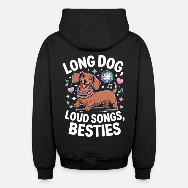 Dachshund Disco - Sweat à capuche unisexe zippé oversize épais SPREAD - noir