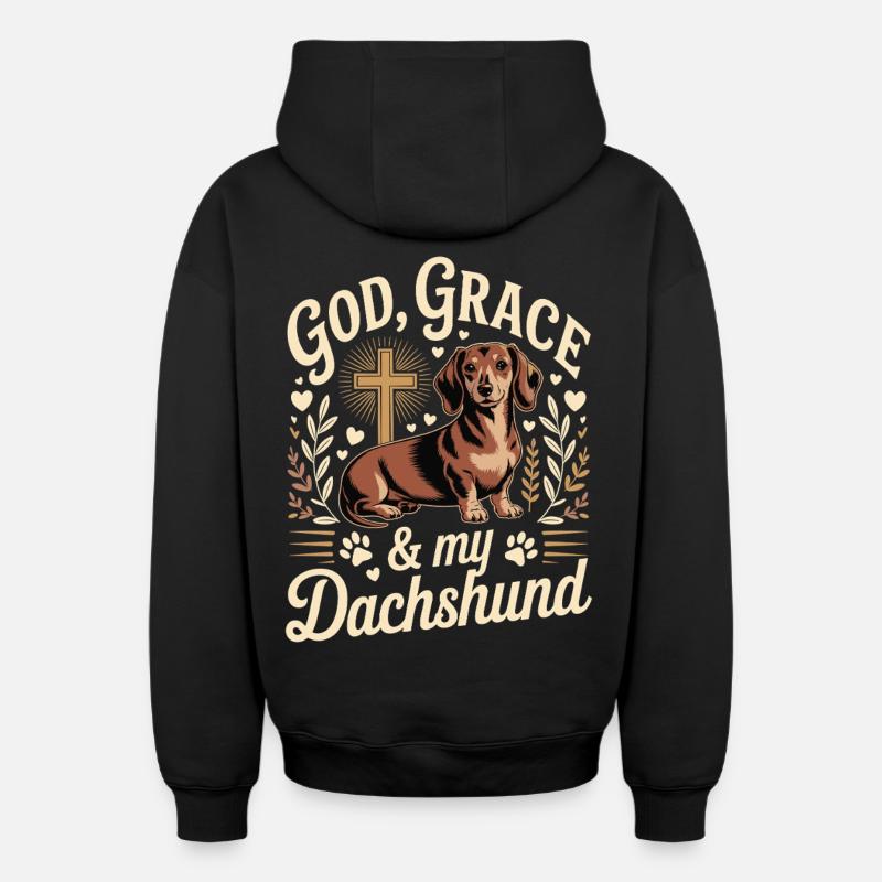God Grace Teckel - Sweat à capuche unisexe zippé oversize épais SPREAD - noir