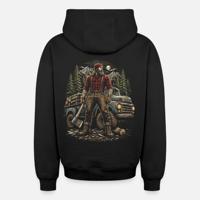Bûcherons, coupe-arbres, bûcherons, - Sweat à capuche unisexe zippé oversize épais SPREAD - noir