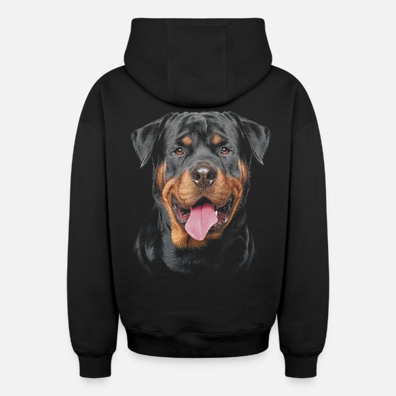 Rottweiler Chien - Sweat à capuche unisexe zippé oversize épais SPREAD - noir