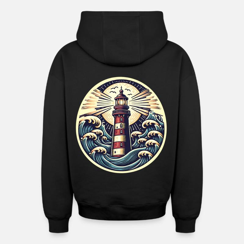 phare - Sweat à capuche unisexe zippé oversize épais SPREAD - noir