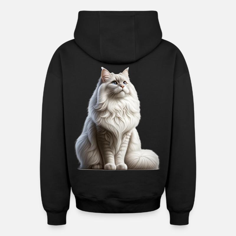 Chat angora turc - Sweat à capuche unisexe zippé oversize épais SPREAD - noir