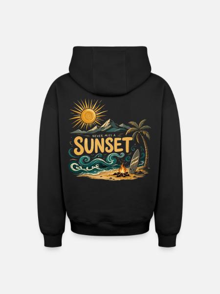 Sunset on the beach surf - Oversized Heavyweight Unisex Zip Hoodie - black