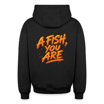 A Fish You Are Angler Spruch - Oversized Heavyweight Unisex Zip Hoodie - Schwarz - Hinten - AI Model Male 185 dark (185cm)