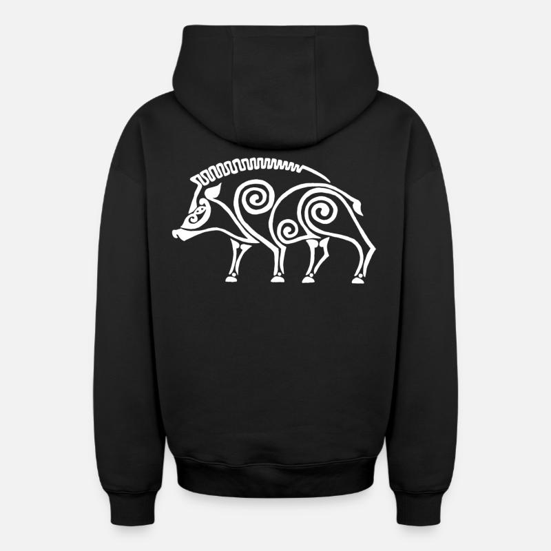 sanglier celte blanc - Sweat à capuche unisexe zippé oversize épais SPREAD - noir