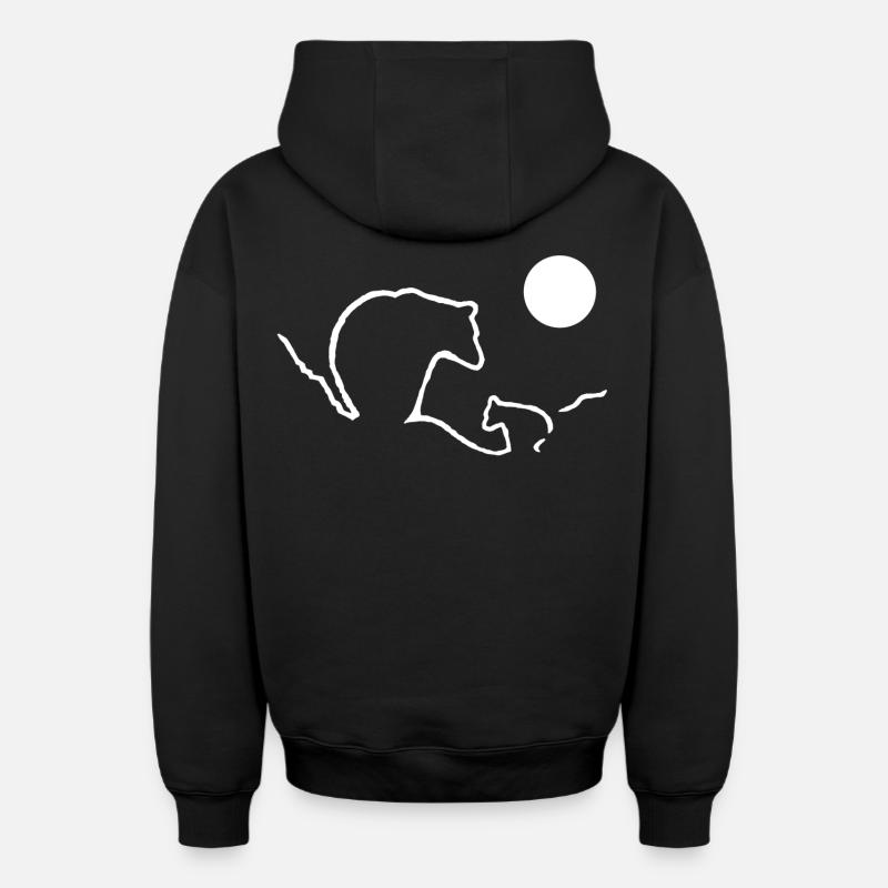 Maman ours et ourson - Sweat à capuche unisexe zippé oversize épais SPREAD - noir