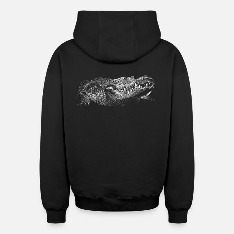 Crocodile - Sweat à capuche unisexe zippé oversize épais SPREAD - noir