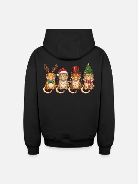 Kronengecko Weihnachtsmann Weihnachtsbeleuchtung - Oversized Heavyweight Unisex Zip Hoodie - Schwarz