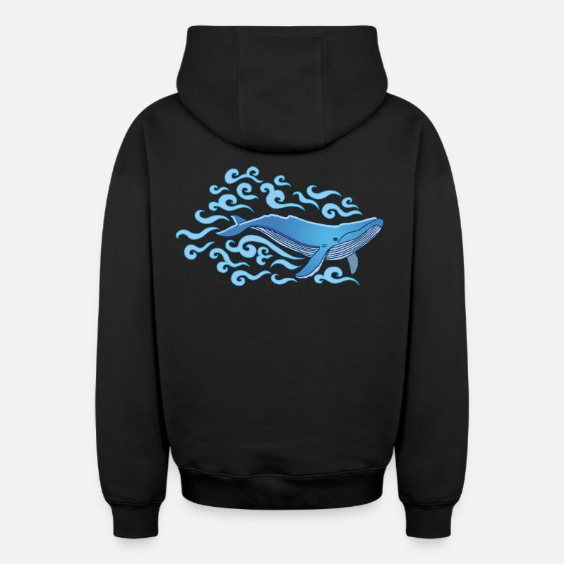La baleine bleue - Sweat à capuche unisexe zippé oversize épais SPREAD - noir