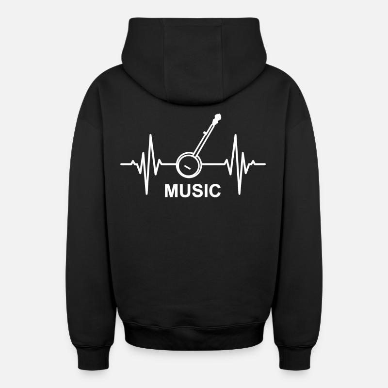Banjo Music Heartbeat - Sweat à capuche unisexe zippé oversize épais SPREAD - noir