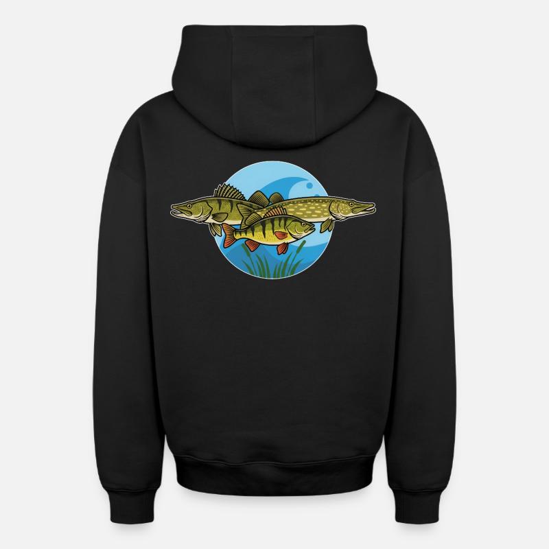 Perche, brochet, zander, prédateur, pêche - Sweat à capuche unisexe zippé oversize épais SPREAD - noir