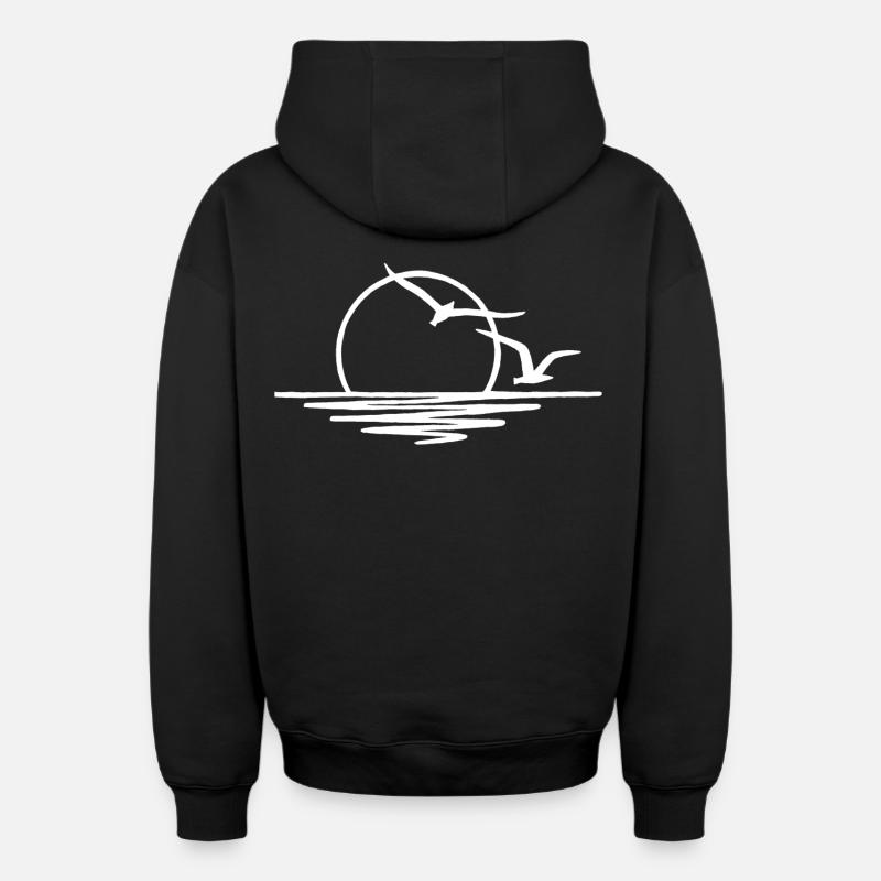 Soleil couchant (blanc) - Sweat à capuche unisexe zippé oversize épais SPREAD - noir