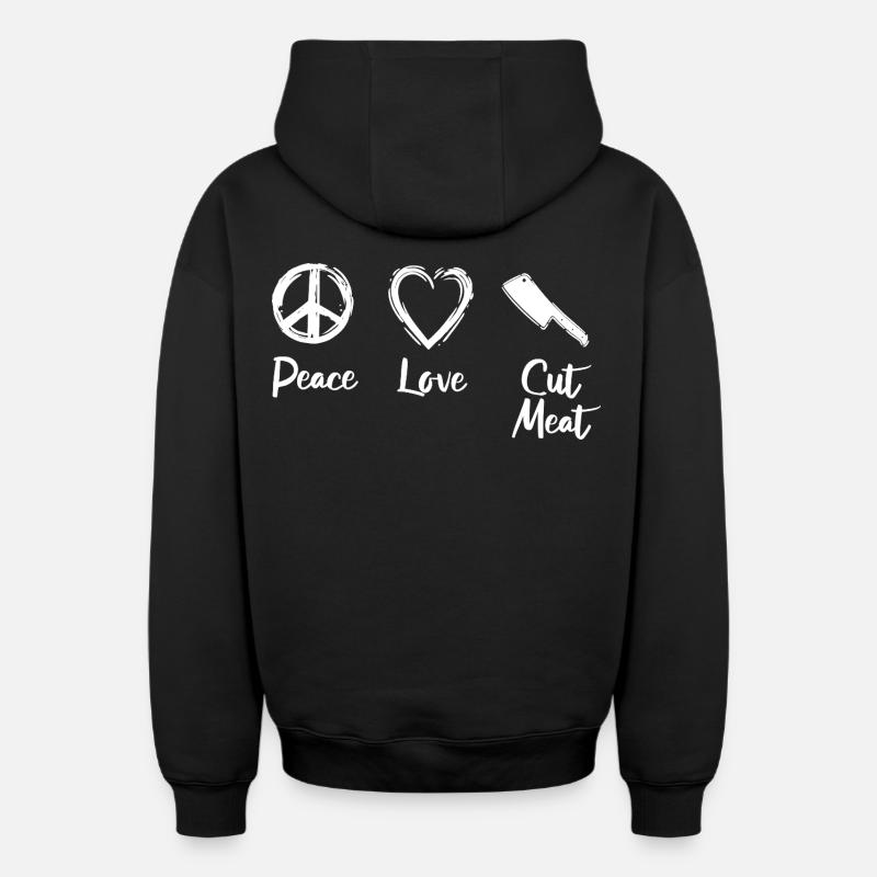 Peace Love Viande coupée - Sweat à capuche unisexe zippé oversize épais SPREAD - noir