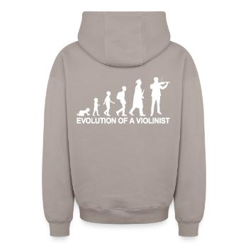 Formation d’un violoniste - Sweat à capuche unisexe zippé oversize épais SPREAD - taupe - Dos - AI Model Male 178 light (178cm)