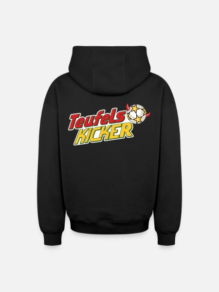 Teufelskicker Logoschriftzug Mit Fußball - Oversized Heavyweight Unisex Zip Hoodie - Schwarz