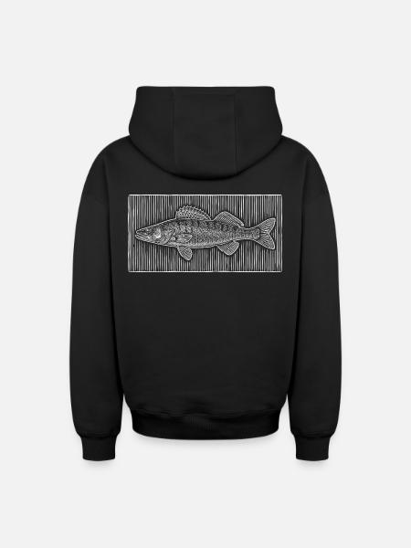 Line-Art – Edles Angler & Fischer Design - Oversized Heavyweight Unisex Zip Hoodie - Schwarz