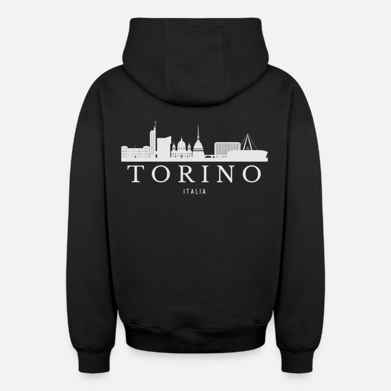 Turin Skyline, Turin Italie - Sweat à capuche unisexe zippé oversize épais SPREAD - noir