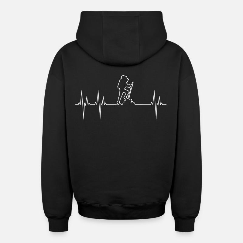 Electrocardiogramme Randonneur - Sweat à capuche unisexe zippé oversize épais SPREAD - noir