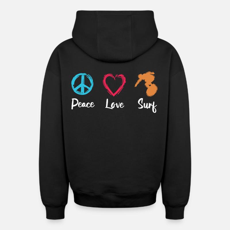 Peace Love Surf - Sweat à capuche unisexe zippé oversize épais SPREAD - noir