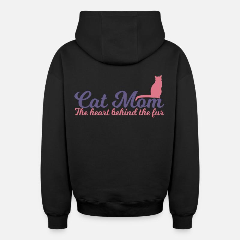 Maman chat - Sweat à capuche unisexe zippé oversize épais SPREAD - noir