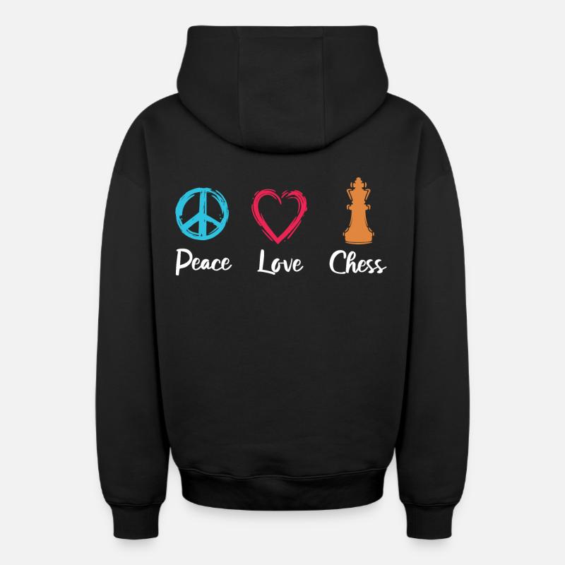 Paix Amour Échecs - Sweat à capuche unisexe zippé oversize épais SPREAD - noir