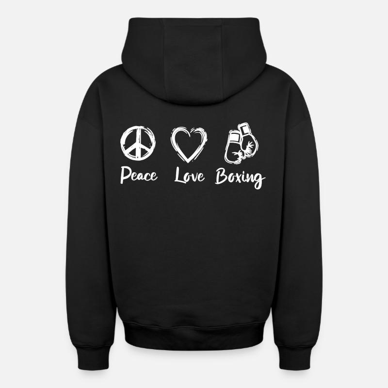 Peace Love Boxe - Sweat à capuche unisexe zippé oversize épais SPREAD - noir