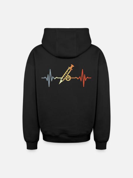 Veterinary Syringe ECG - Oversized Heavyweight Unisex Zip Hoodie - black