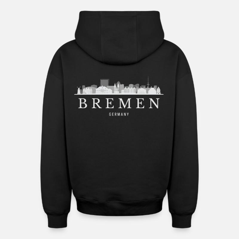 Bremen Skyline, Brême Allemagne - Sweat à capuche unisexe zippé oversize épais SPREAD - noir