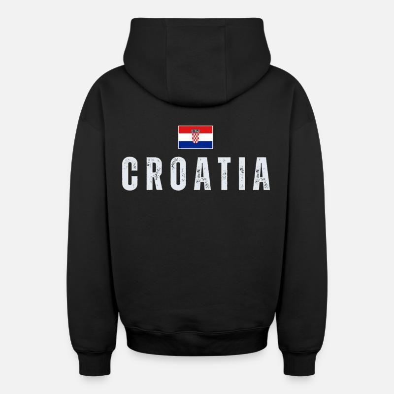 Drapeau croate, j’adore la Croatie - Sweat à capuche unisexe zippé oversize épais SPREAD - noir