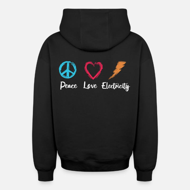 Paix Amour Électricité - Sweat à capuche unisexe zippé oversize épais SPREAD - noir