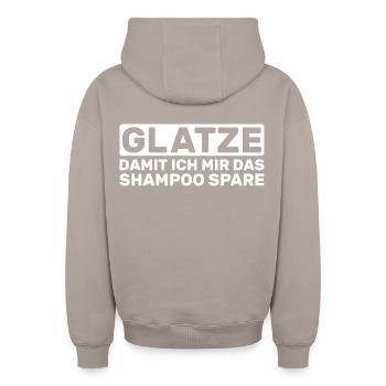 Calvitie : pour que je garde le shampoing - Sweat à capuche unisexe zippé oversize épais SPREAD - taupe - Dos - AI Model Male 178 light (178cm)