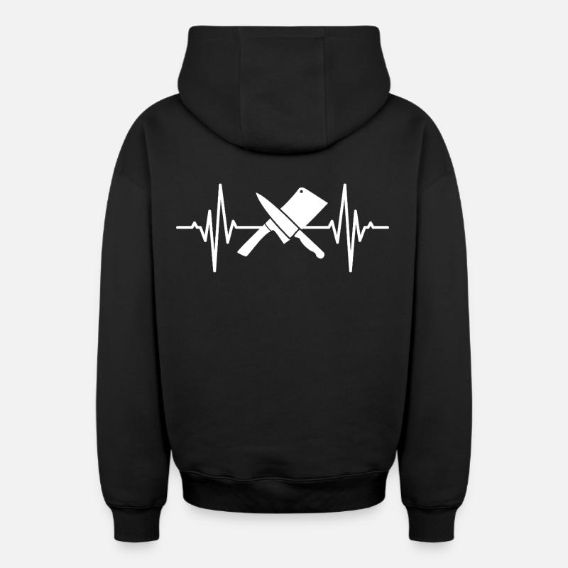 Fréquence du pouls du couperet - Sweat à capuche unisexe zippé oversize épais SPREAD - noir