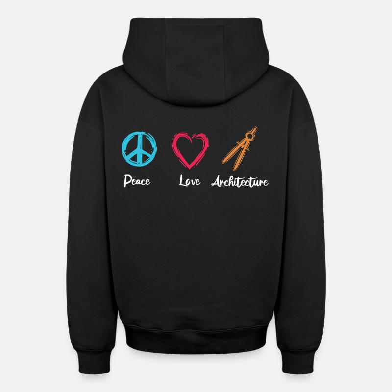 Paix Amour Architecture - Sweat à capuche unisexe zippé oversize épais SPREAD - noir