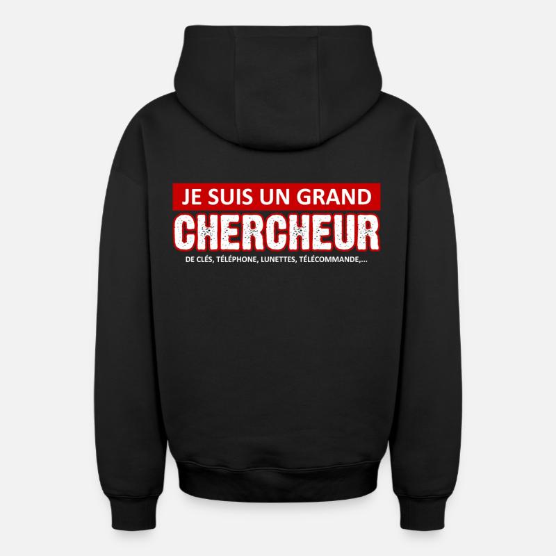 je suis un grand chercheur - Sweat à capuche unisexe zippé oversize épais SPREAD - noir