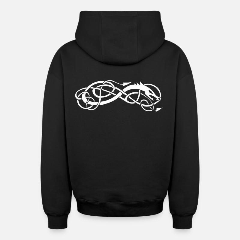 Serpent celte blanc - Sweat à capuche unisexe zippé oversize épais SPREAD - noir