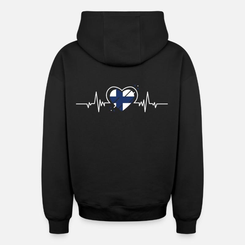 Finnland Herzfrequenz-Ticket Geschenk - Oversized Heavyweight Unisex Zip Hoodie - Schwarz