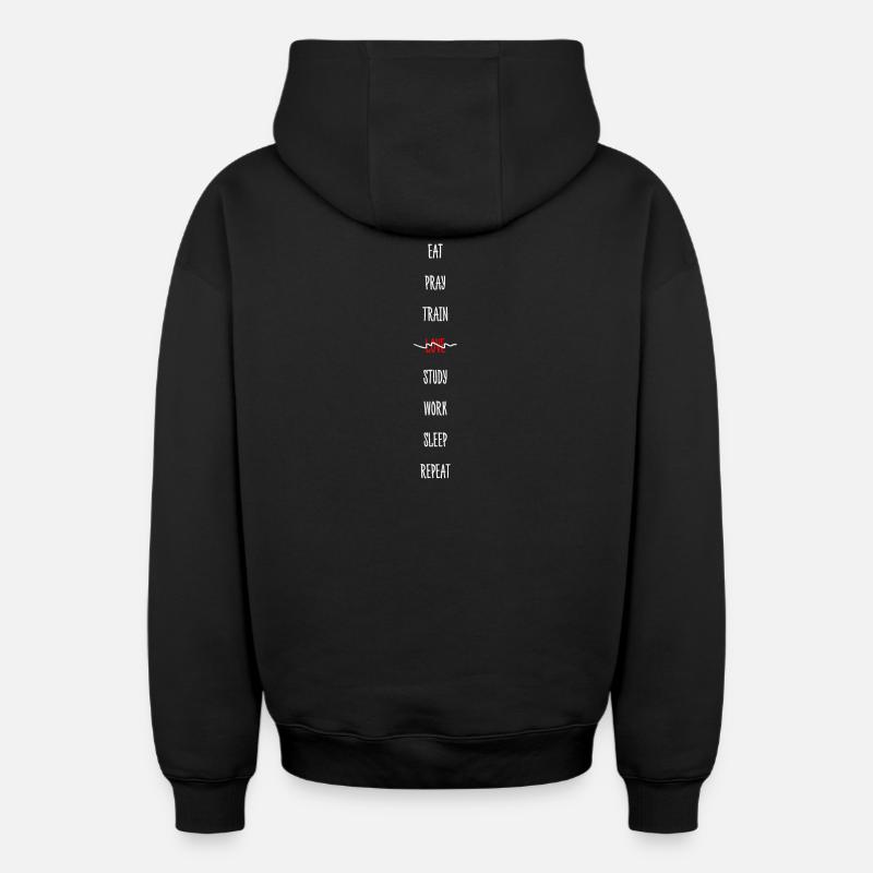 Routine quotidienne monochrome avec accent rouge - Sweat à capuche unisexe zippé oversize épais SPREAD - noir