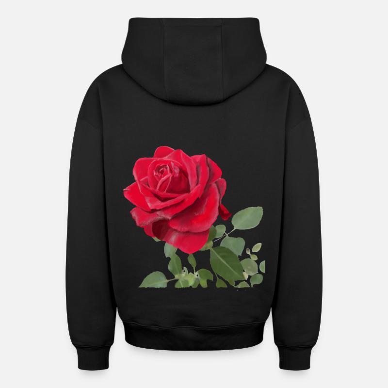 Rose rouge - Sweat à capuche unisexe zippé oversize épais SPREAD - noir